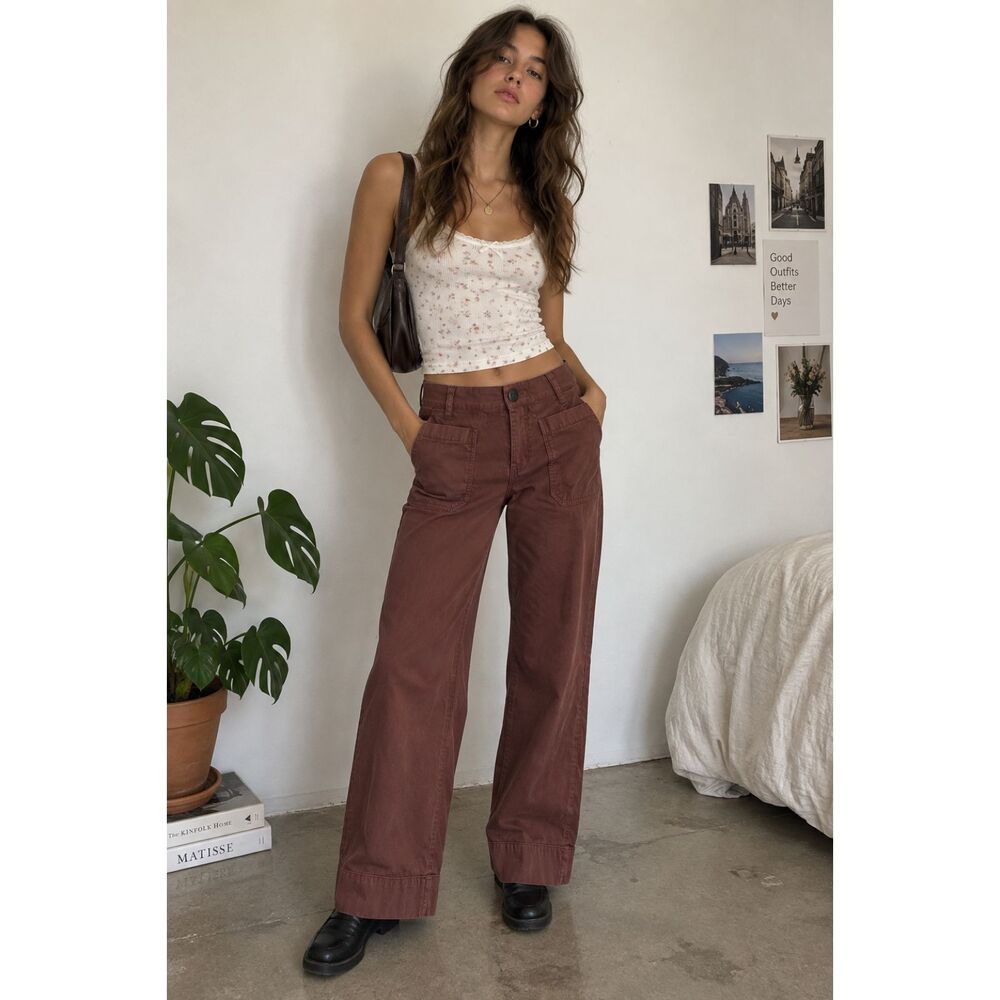 Anthropologie Maeve The Colette Brown Wide Leg Pants Trousers Women's Size 24